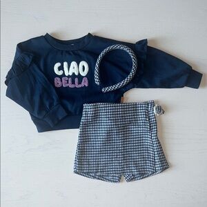 Lila & Jack Ciao Bella 3 Piece Set Sweatshirt Skort Headband 2T 3T 4T